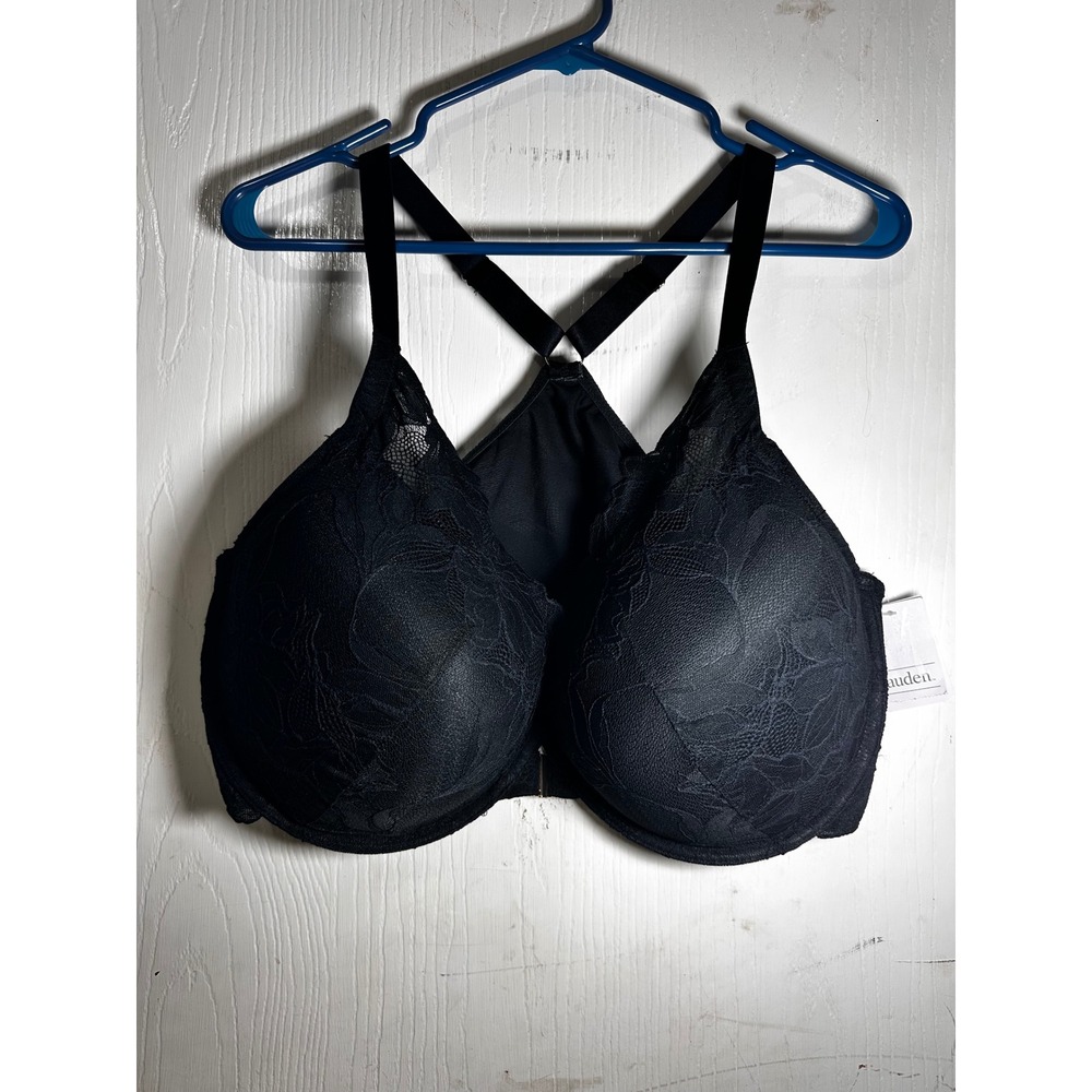 Auden Black Lace Front Close Push Up Plunge Bra 44DDD Racerback Underwire NWT